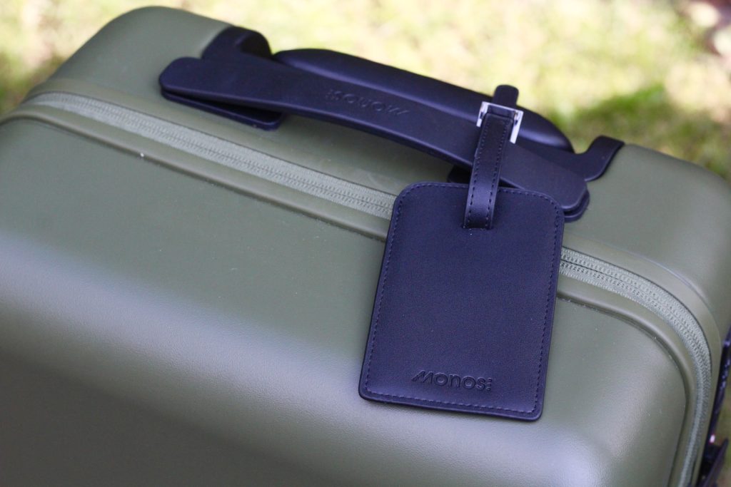 Monos Carry-On with leather luggage tag