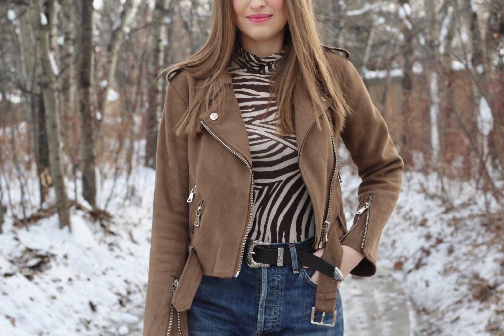 Outfit featuring Sol Sana leather boots, Zara moto jacket and H&M Zebra Turtleneck