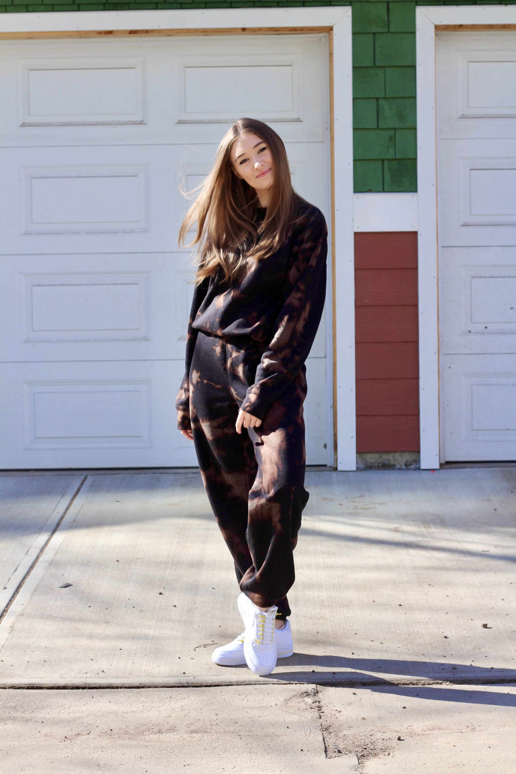 tie-dye joggers and sweatshirt