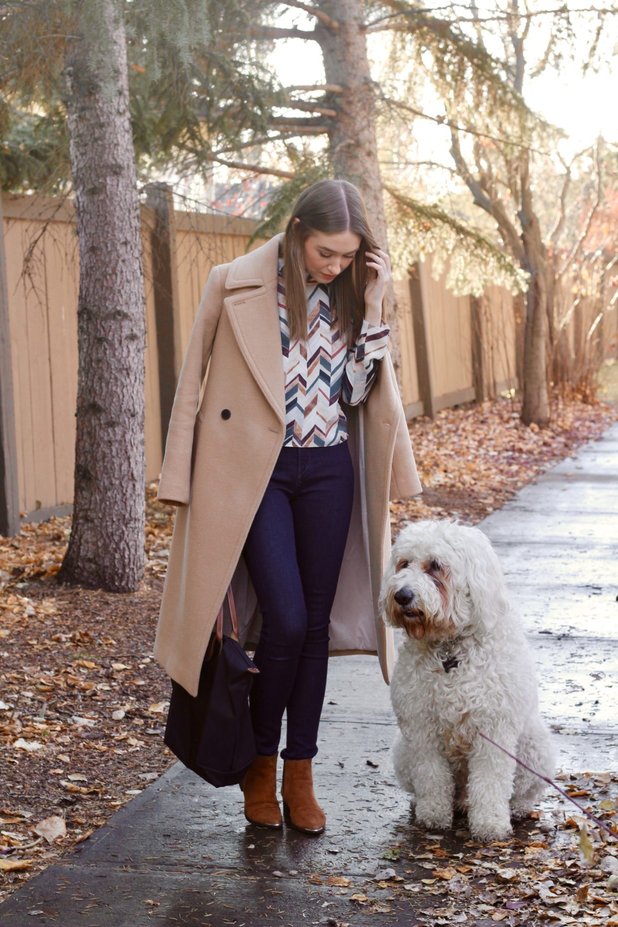 Club Monaco Daylina Coat and Citizens of Humanity dark wash rocket jeans