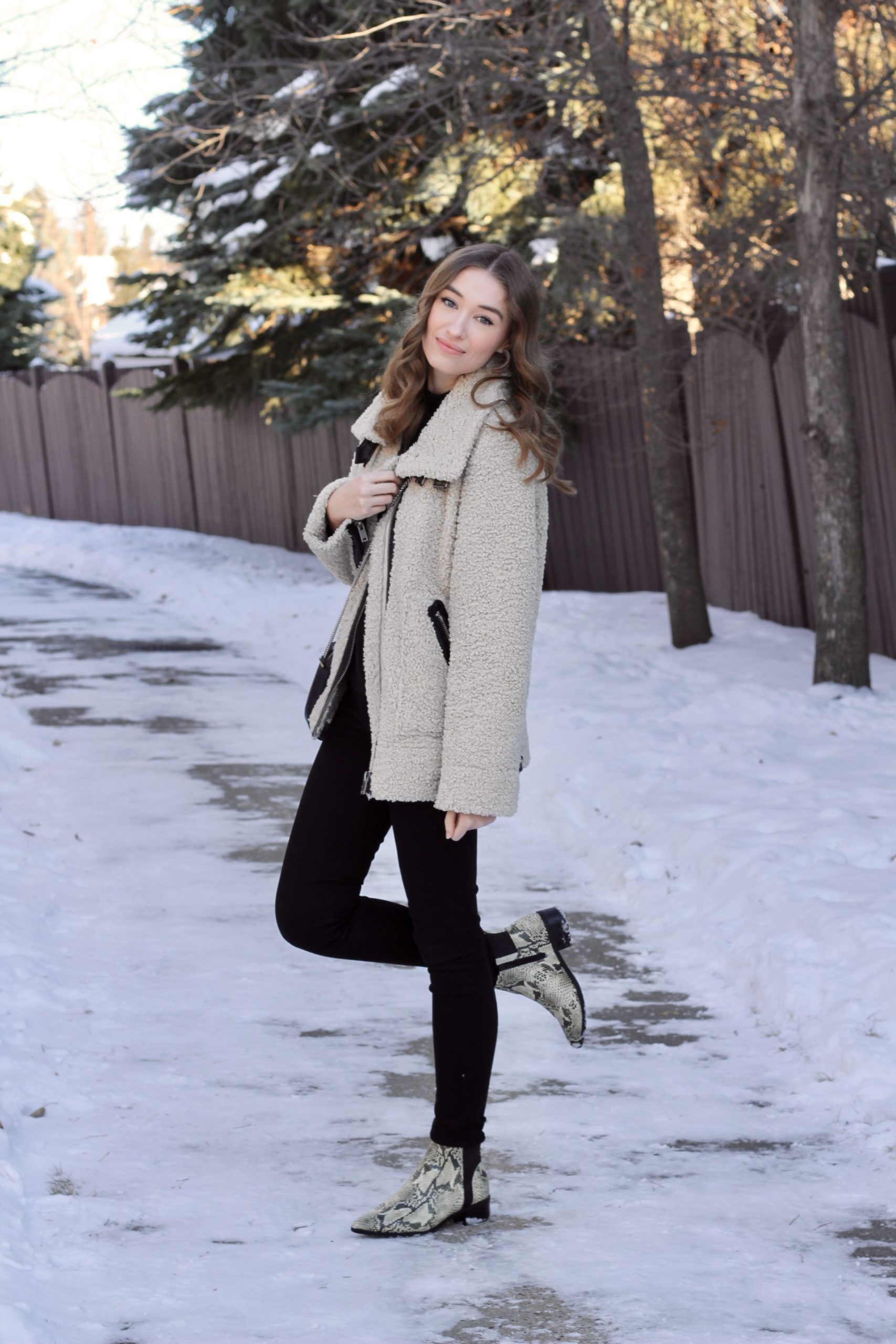 Zara sherpa and suede cream coat