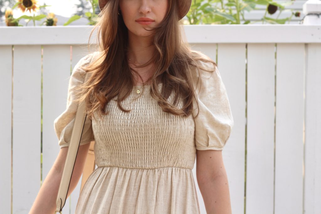 Oak and Fort linen smocked tiered dress