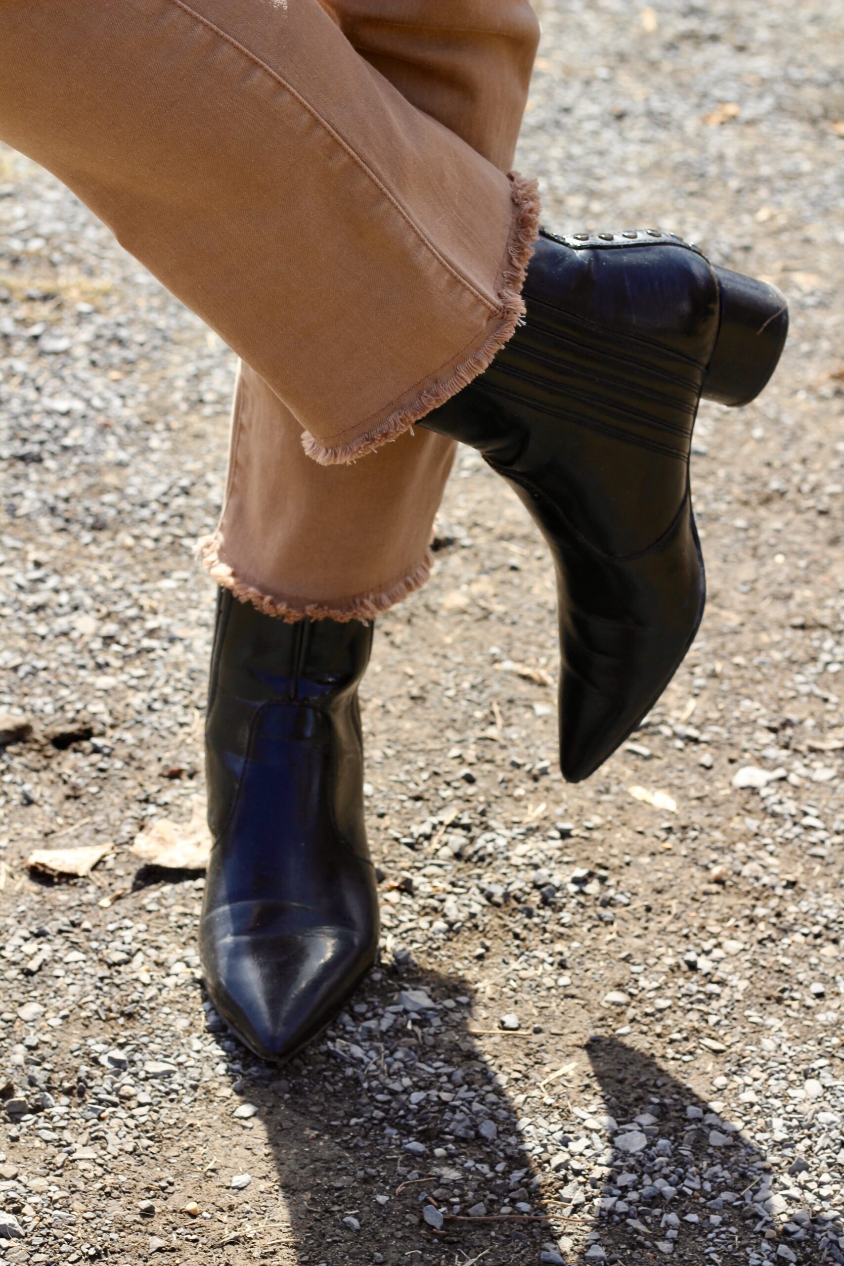 black patent leather ankle boots