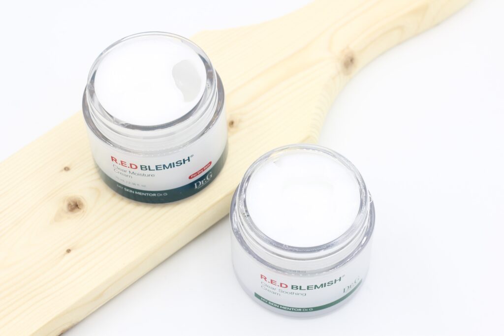 Close-up of DR.G R.E.D Blemish Clear Cream texture highlighting hydrating formula