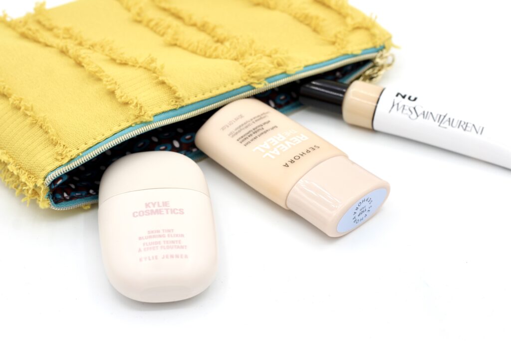 YSL Nu Bare Look Skin Tint and Kylie Cosmetics Skin Tint Blurring Elixir side by side comparison for review