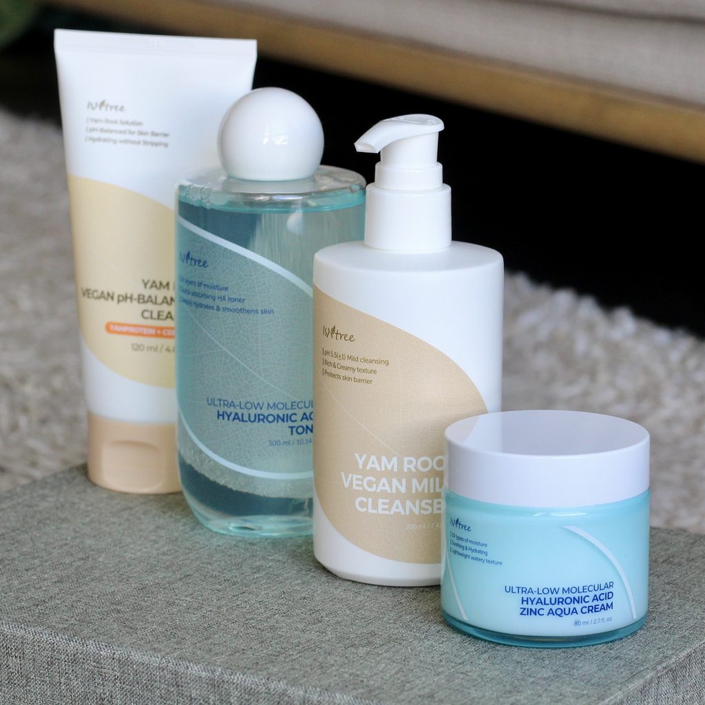 Isntree skincare products featured in a Korean skincare review